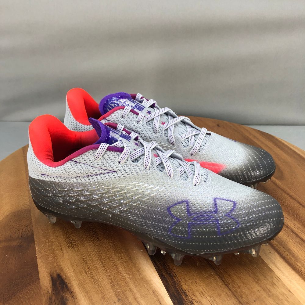 Under Armour Women's Gray White Purple Athletic Cleats with Coral Accents